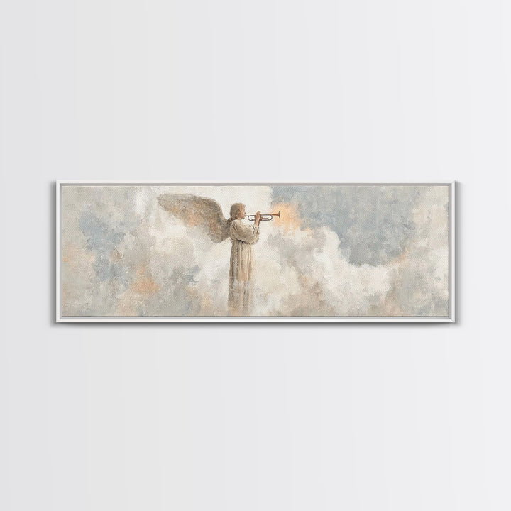 Trumpet Of Dawn – Framed Canvas Print – Panoramic Frame – Christian Art Canvas – Christian Wall Art – Christmas Art – Christian Gifts
