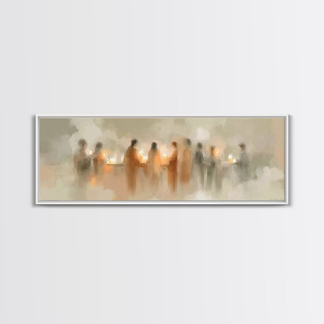 Silent Lantern Line – Framed Canvas Print – Christian Wall Art – Panoramic Painting – Christian Art Canvas – Faith Art – Christmas Art