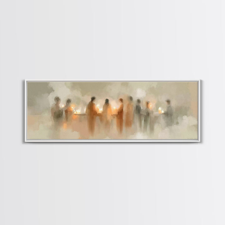 Silent Lantern Line – Framed Canvas Print – Christian Wall Art – Panoramic Painting – Christian Art Canvas – Faith Art – Christmas Art