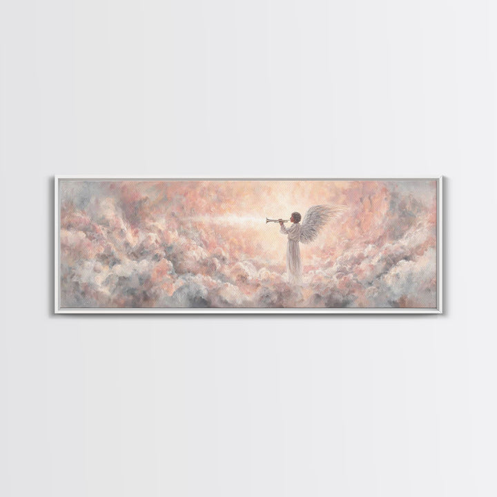 Heavenly Herald, Framed Canvas Print, Christian Wall Art, Christian Art Canvas, Panoramic Art, Christian Painting, Christmas Art