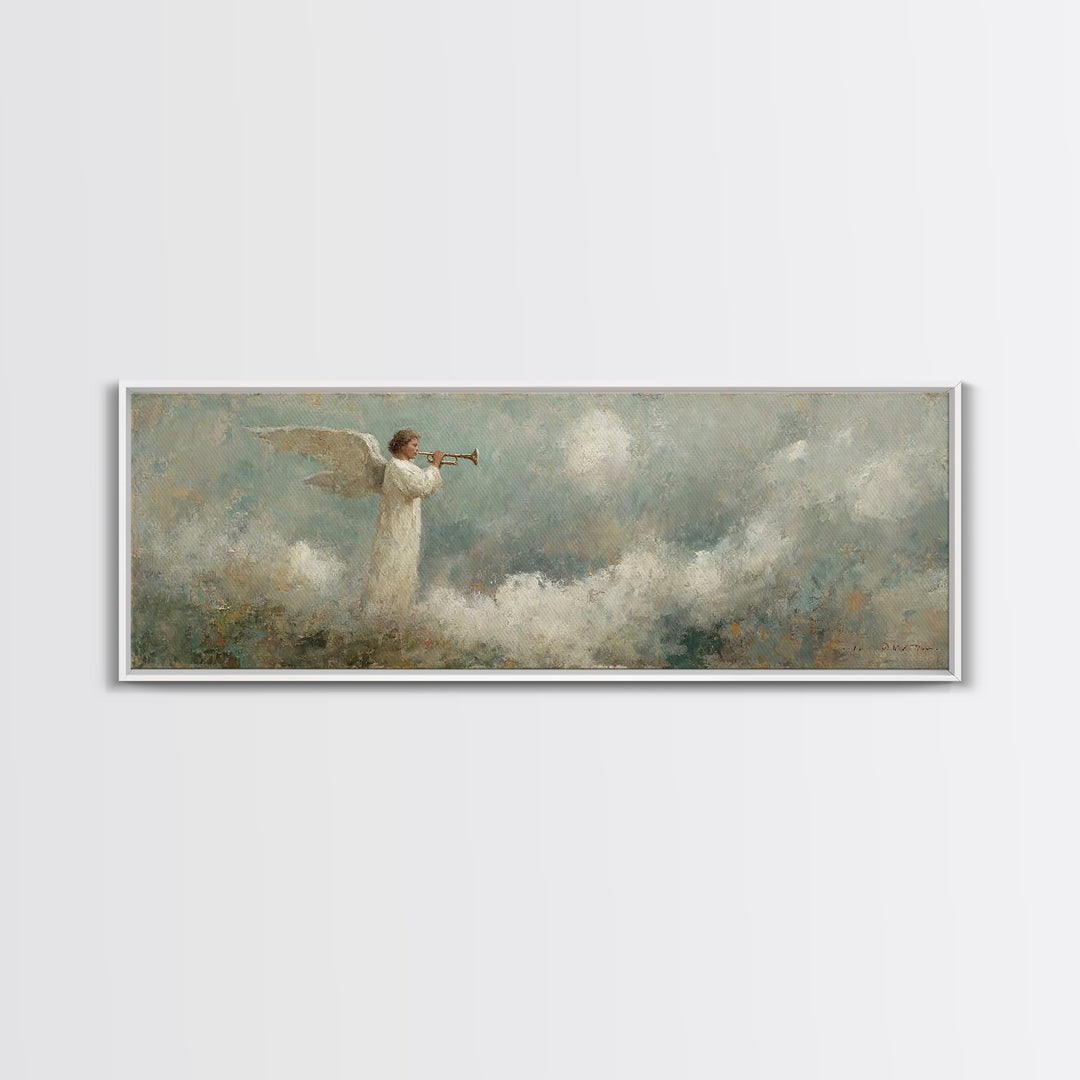 Angelic Proclamation | Framed Canvas Print | Christian Art Canvas | Panoramic Wall Art | Christian Painting | Christmas Art | Christian Dec