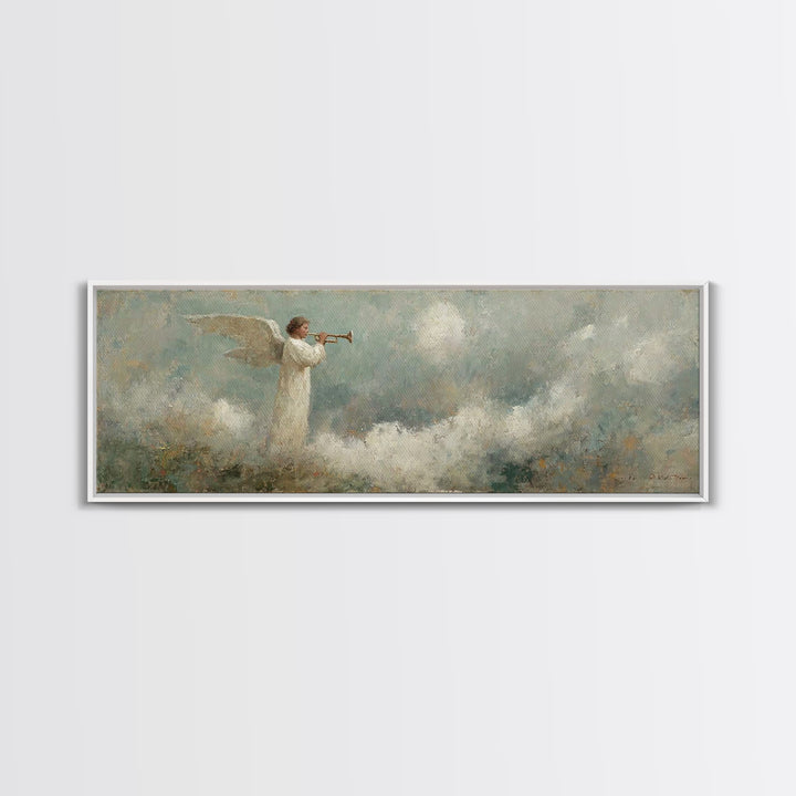 Angelic Proclamation | Framed Canvas Print | Christian Art Canvas | Panoramic Wall Art | Christian Painting | Christmas Art | Christian Dec