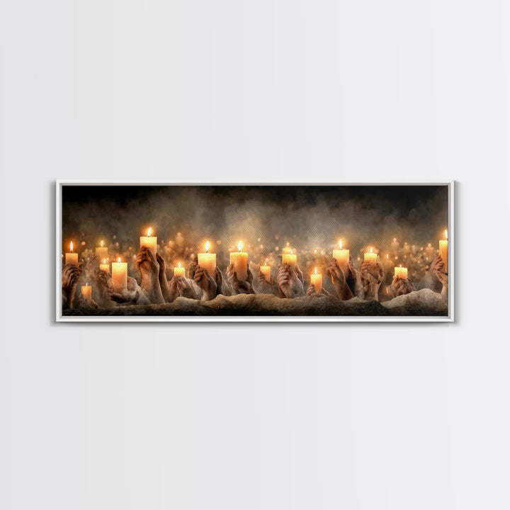 Uplifted Flame Tribute, Framed Canvas Print, Christian Wall Art, Panoramic Art, Christian Christmas Art, Christian Art Canvas, Prayer Art