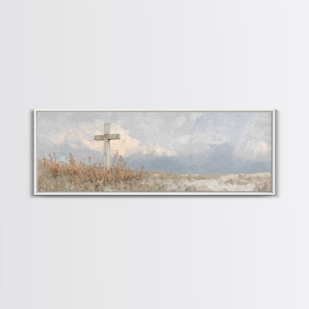 Cross On The Hill – Framed Canvas Print – Christian Art Canvas – Panoramic Painting – Christian Wall Art – Christian Gift – Christian Art