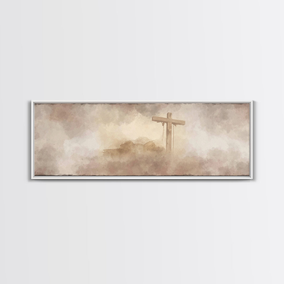 Worn Cross | Framed Canvas Print | Christian Art | Panoramic Painting | Christian Wall Art | Christian Art Canvas | Christian Artwork