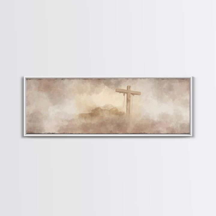 Worn Cross | Framed Canvas Print | Christian Art | Panoramic Painting | Christian Wall Art | Christian Art Canvas | Christian Artwork