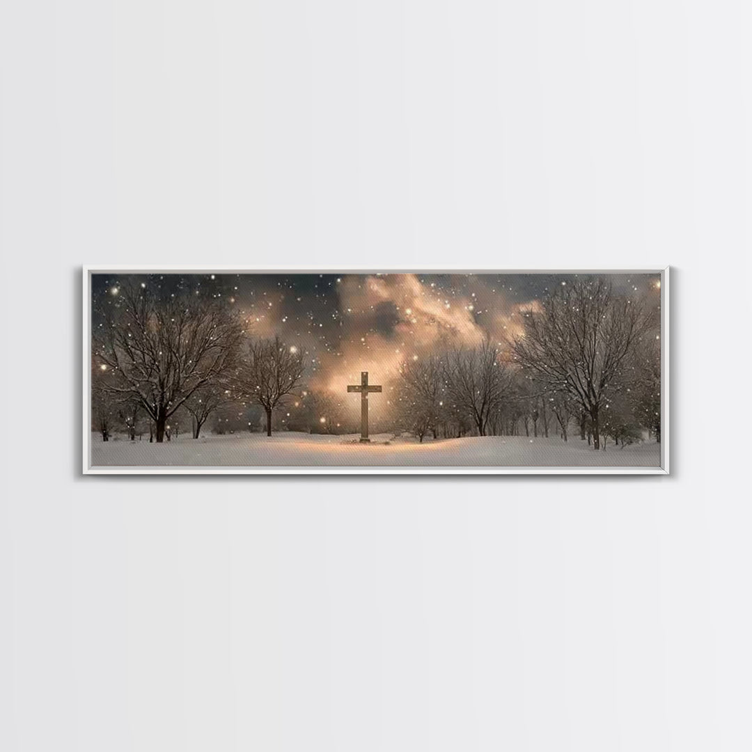 Snowfall Of Grace | Framed Canvas Print | Christian Art Canvas | Panoramic Wall Art | Christian Art | Christian Painting | Christian Gift
