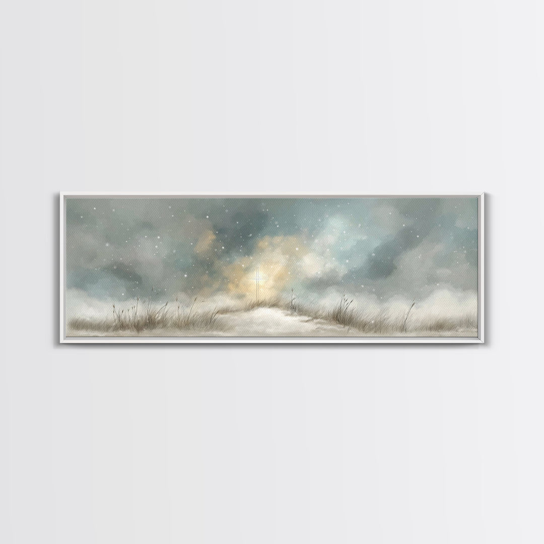 Heavenly Snow Path | Framed Canvas Print | Panoramic Painting | Christian Art | Christian Art Canvas | Jesus Painting | Christmas Art
