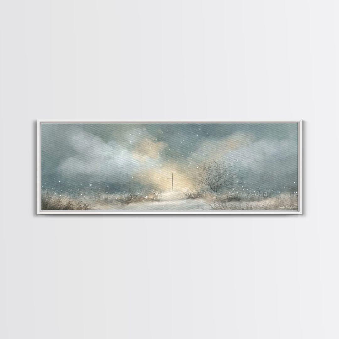 Morning Of Peace, Framed Canvas Print, Panoramic Wall Art, Christian Art, Christian Painting, Christian Art Canvas, Christmas Art
