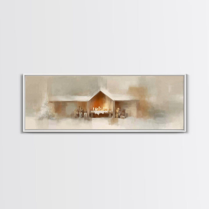 Humble Stable Offering - Framed Canvas Print - Christian Wall Art - Panoramic Painting - Christian Art Canvas - Christmas Art - Sacred Art