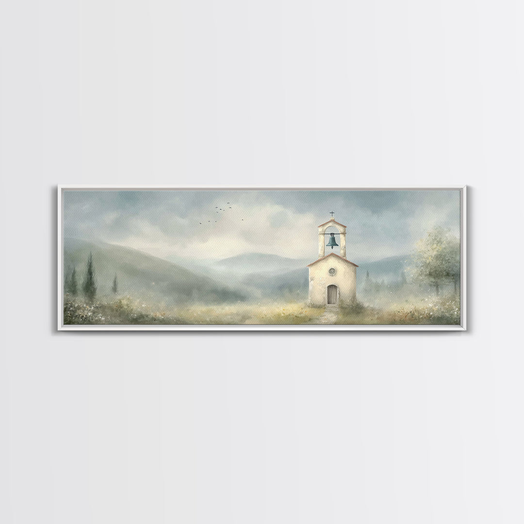 Chapel Morning Light - Framed Canvas Print - Christian Wall Art - Christian Art Canvas - Panoramic Art - Christian Painting - Christmas Art