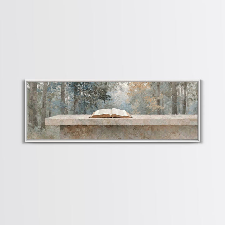 Forest Scripture Calm | Framed Canvas Print | Christian Wall Art | Panoramic Wall Art | Christian Art Canvas | Christian Painting