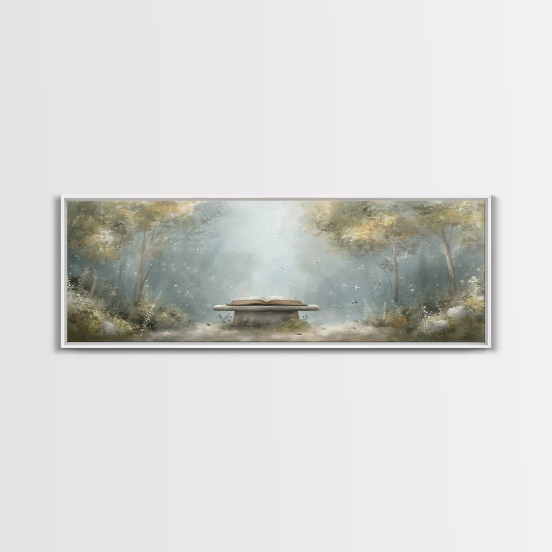 Heavenly Scripture Glow, Framed Canvas Print, Panoramic Wall Art, Christian Art Canvas, Christian Painting, Christian Wall Art, Christmas A