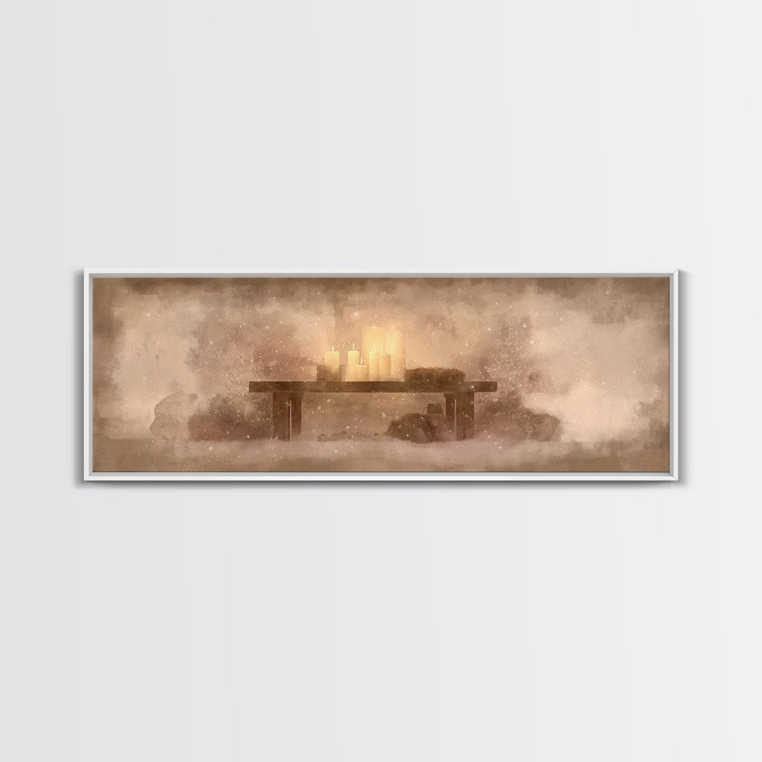 Silent Manger Glow – Framed Canvas Print – Panoramic Art – Christian Wall Art – Christian Art Canvas – Christmas Art – Christian Christmas