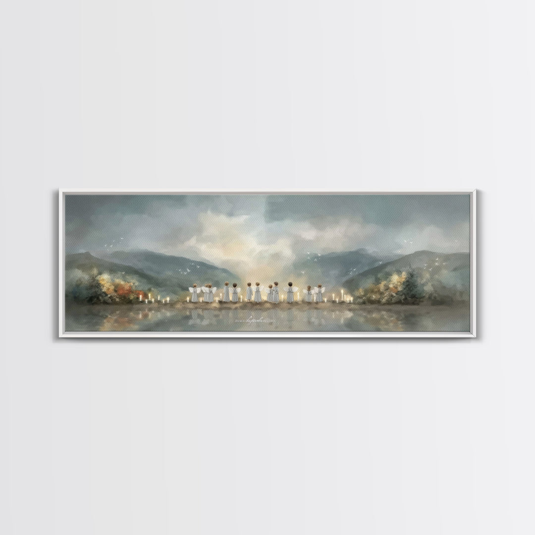 Angels Of Morning - Framed Canvas Print - Panoramic Art - Christian Wall Art - Christian Art Canvas - Christian Painting - Christmas Art