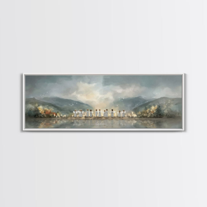 Angels Of Morning - Framed Canvas Print - Panoramic Art - Christian Wall Art - Christian Art Canvas - Christian Painting - Christmas Art