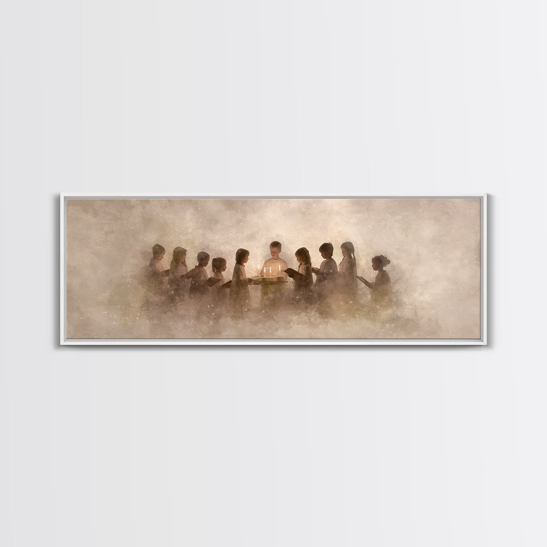 Candle Choir Blessing | Framed Canvas Print | Panoramic Wall Art | Christian Art Canvas | Christian Painting | Christmas Art | Christian Wa