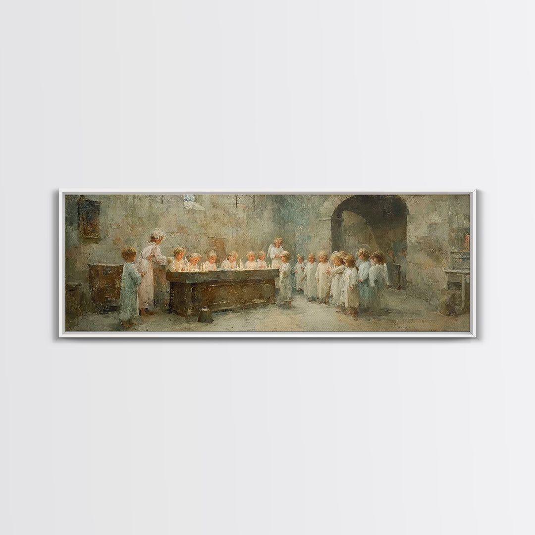 Angel Hall Gathering, Framed Canvas Print, Panoramic Art, Christian Wall Art, Christian Art Canvas, Christian Painting, vintage Christian a