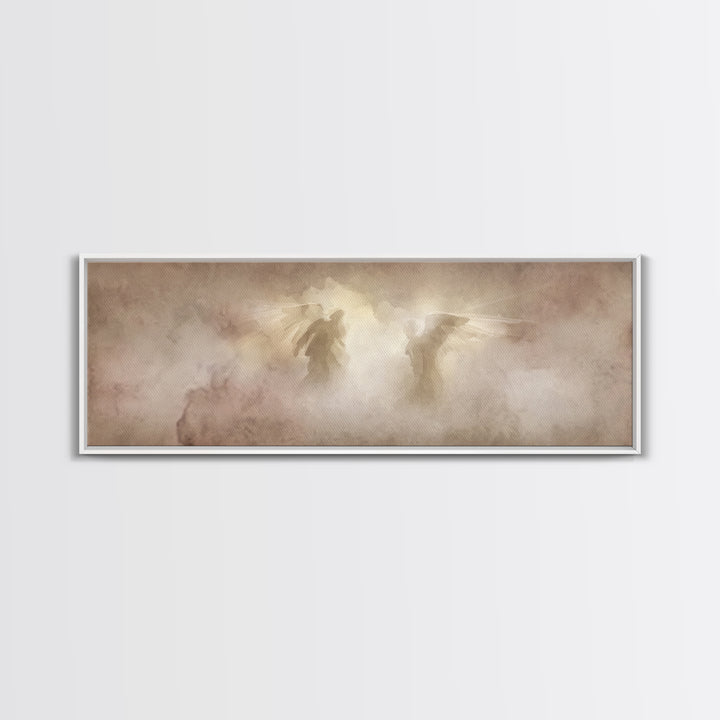 Angels In The Mist | Framed Canvas Print | Panoramic Painting | Christian Art Canvas | Christian Wall Art | Christian Painting | Christmas