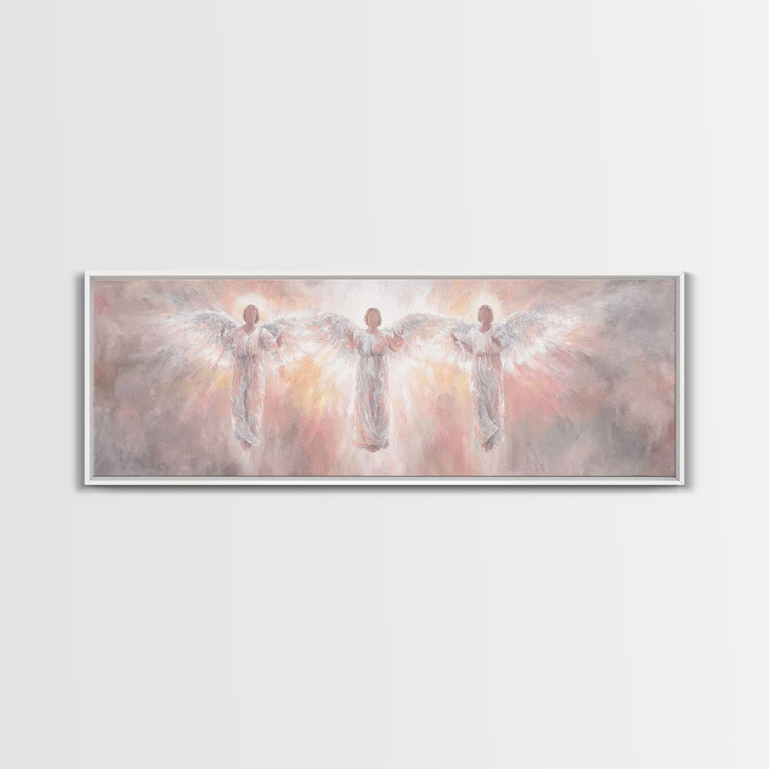 Radiant Angel Trio – Framed Canvas Print – Panoramic Wall Art – Christian Art Canvas – Christian Painting – Christmas Art – modern Christia