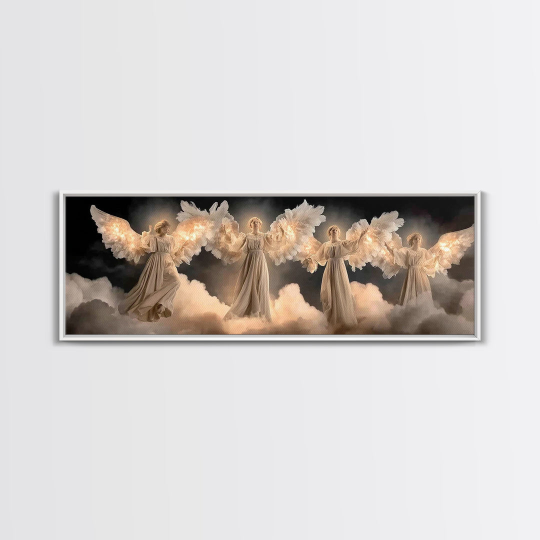Radiant Angel Assembly – Framed Canvas Print – Christian Art Canvas – Christian Wall Art – Panoramic Painting – Christmas Wall Art – Christ