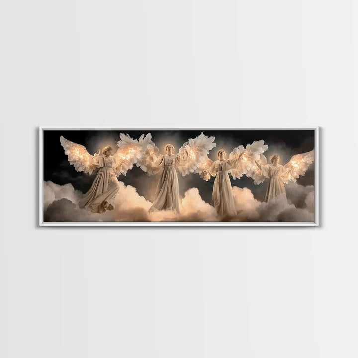 Radiant Angel Assembly – Framed Canvas Print – Christian Art Canvas – Christian Wall Art – Panoramic Painting – Christmas Wall Art – Christ