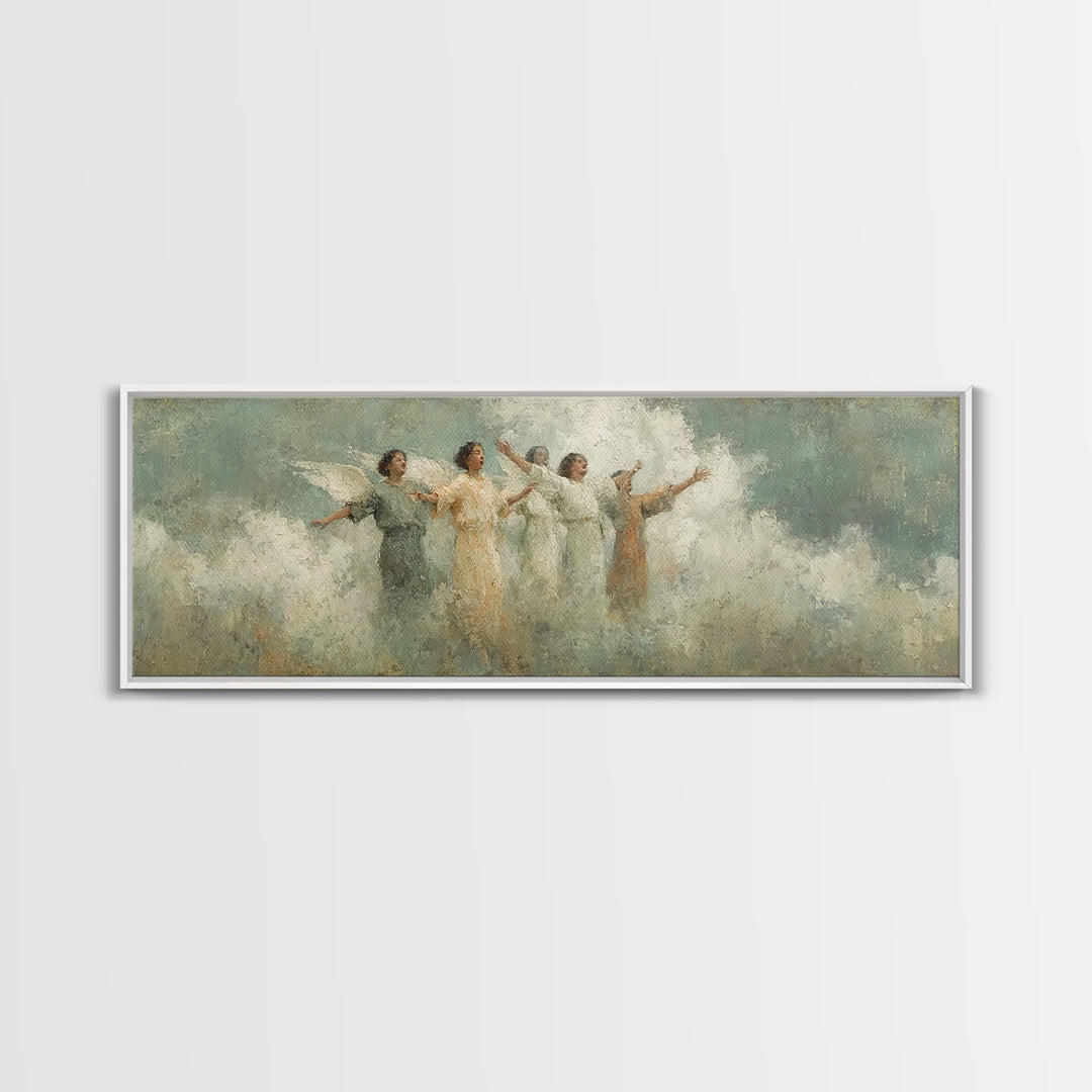 Angelic Light Chorus, Framed Canvas Print, Christian Art Print, Panoramic Print, Christian Wall Art, Christmas Canvas Wall Art, Christian D