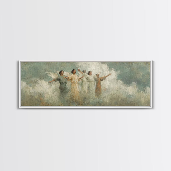 Angelic Light Chorus, Framed Canvas Print, Christian Art Print, Panoramic Print, Christian Wall Art, Christmas Canvas Wall Art, Christian D