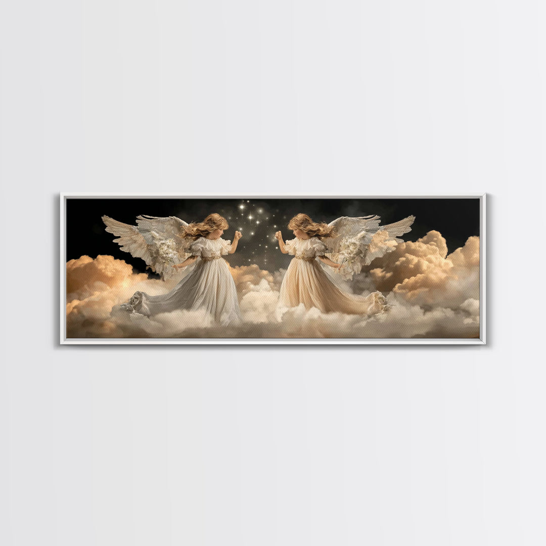 Cloudborne Messengers – Framed Canvas Print – Vintage Christian Art – Christian Wall Art – Panoramic Wall Art – Christmas Art – Christian A