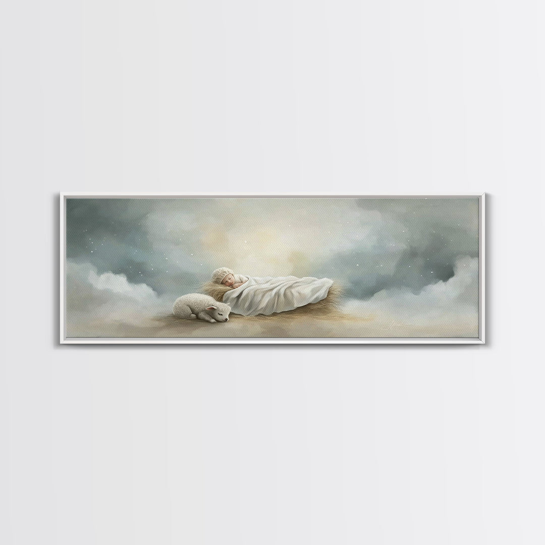 Heaven’s Quiet Rest – Framed Canvas Print – Panoramic Painting – Christian Wall Art – Christmas Art – Christian Art Canvas – Subtle Christi