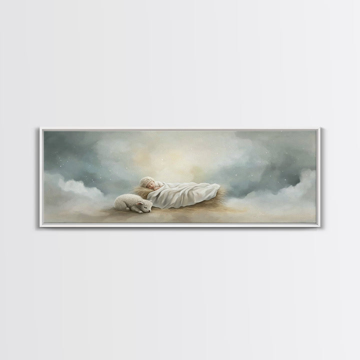 Heaven’s Quiet Rest – Framed Canvas Print – Panoramic Painting – Christian Wall Art – Christmas Art – Christian Art Canvas – Subtle Christi