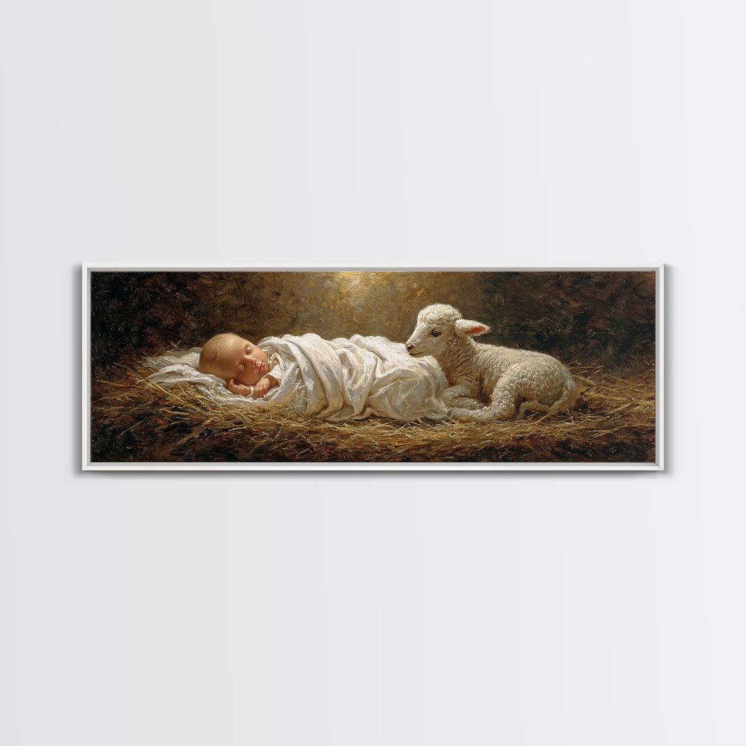 Lamb of Promise | Framed Canvas Print | Christian Art Canvas | Panoramic Frame | Christmas Art | Christian Wall Art | Christian Art