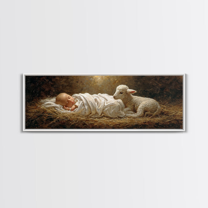 Lamb of Promise | Framed Canvas Print | Christian Art Canvas | Panoramic Frame | Christmas Art | Christian Wall Art | Christian Art