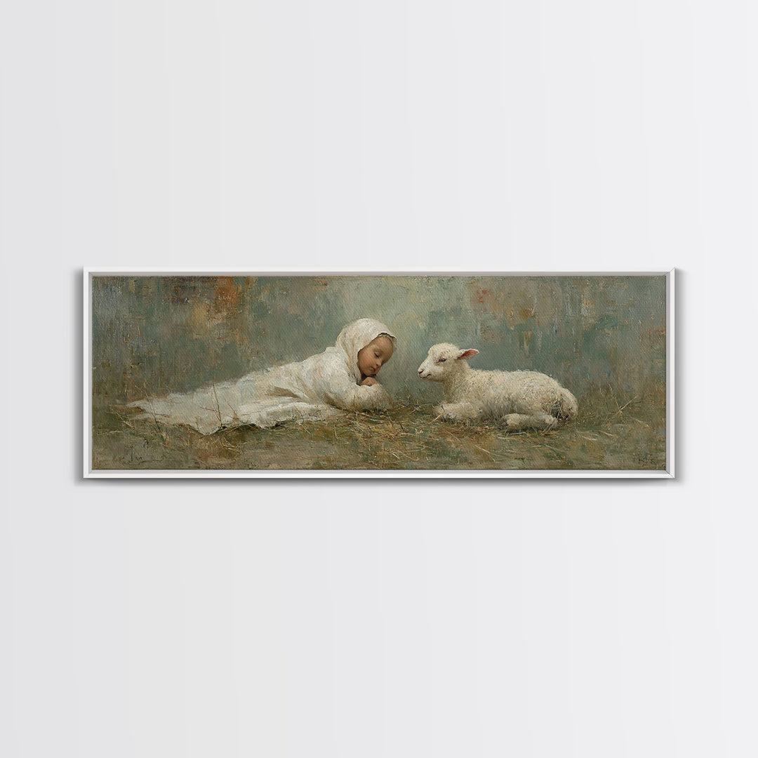 Little Shepherd Peace, Framed Canvas Print, Christmas Art, Panoramic Art, Christian Art Canvas, Christian Wall Art, Christian Christmas Dec