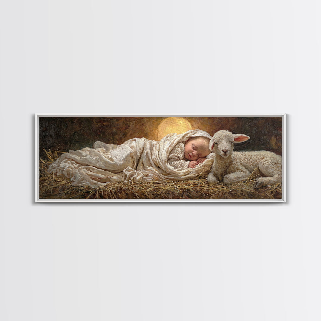 Holy Night Peace, Framed Canvas Print, Christian Wall Art, Christmas Art Prints, Jesus Painting, Panoramic Art, Christian Art Canvas