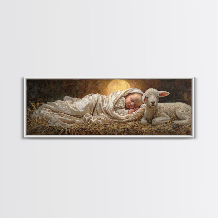 Holy Night Peace, Framed Canvas Print, Christian Wall Art, Christmas Art Prints, Jesus Painting, Panoramic Art, Christian Art Canvas