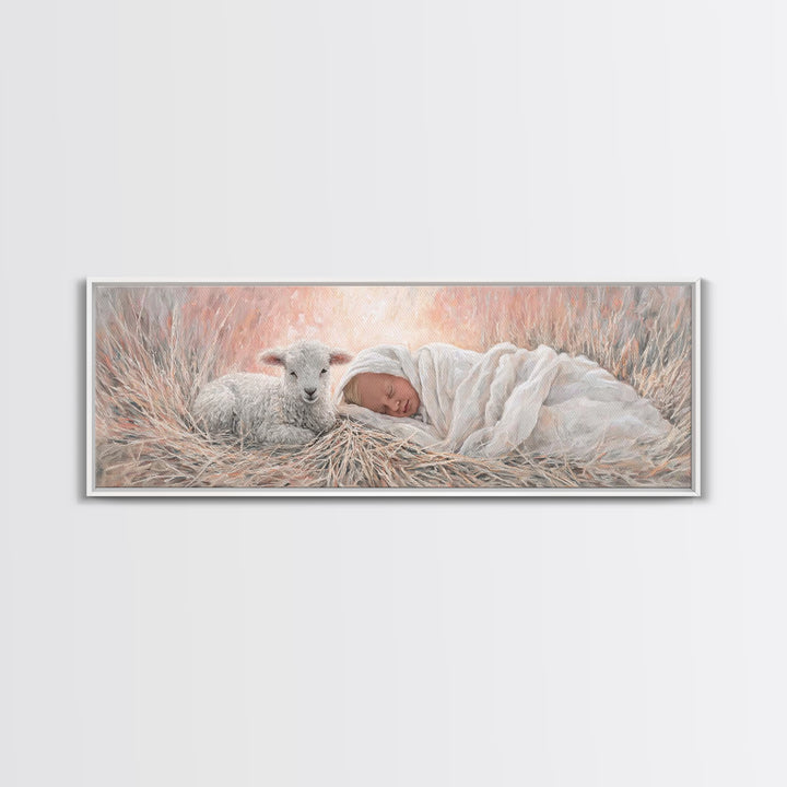 Silent Town Light | Framed Canvas Print | Christian Art | Christmas Wall Art | Jesus Art Print | Panoramic Art | Framed Christian Art
