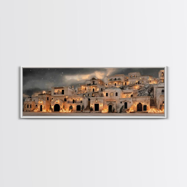 Holy City Dawn – Framed Canvas Print – Christian Christmas Art – Christian Wall Art – Christian Art Canvas – Panoramic Painting – Christmas