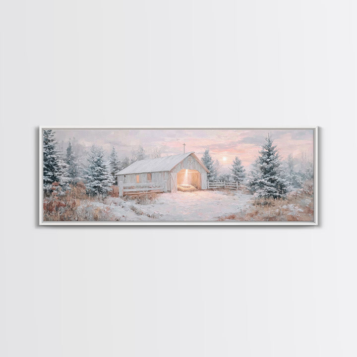 Star Over The Manger, Framed Canvas Print, Panoramic Art, Christian Wall Art, Christian Art Canvas, Christmas Art, Christian Christmas