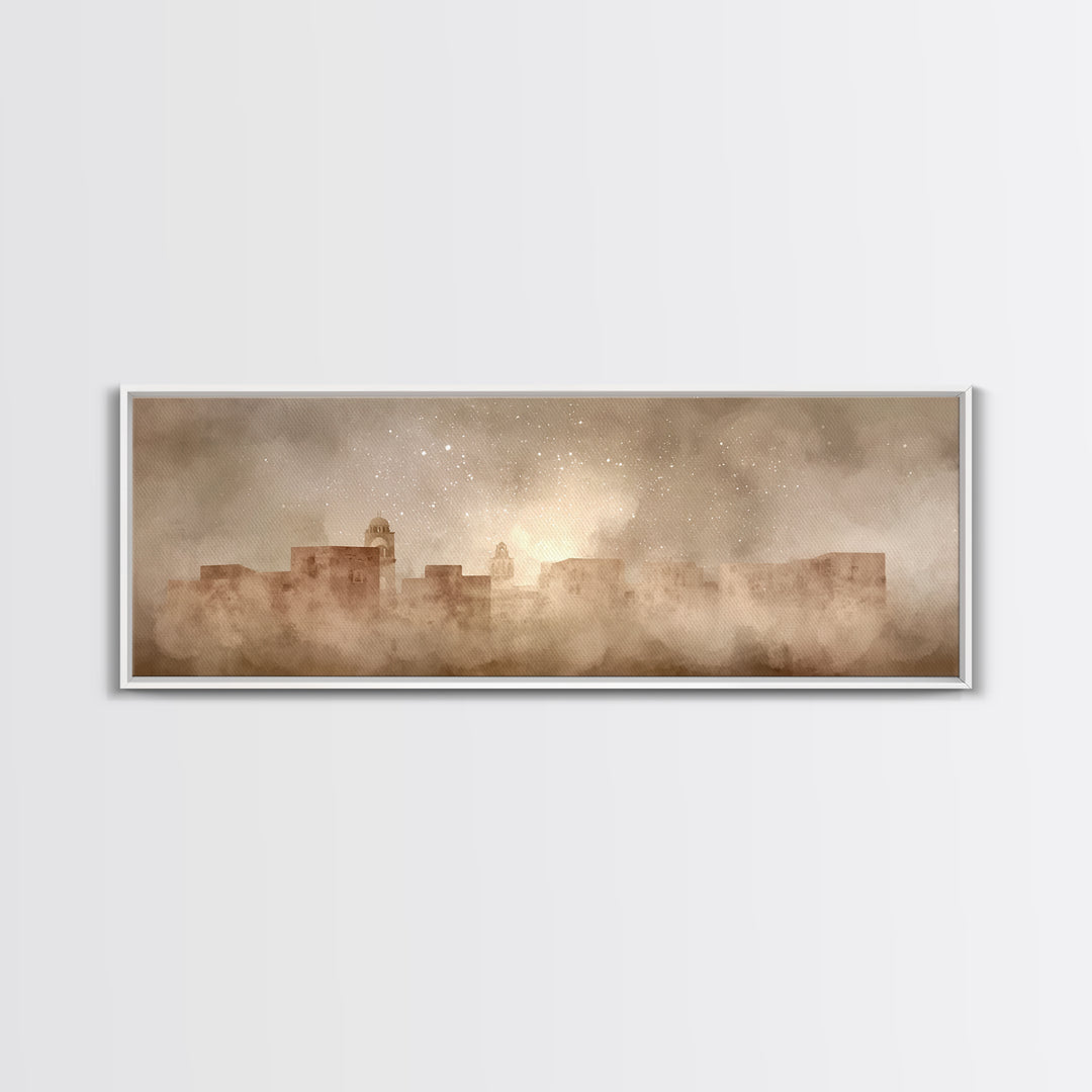 Bethlehem Dawn Haze, Framed Canvas Print, Christian Wall Art, Christian Art Canvas, Christmas Art Work, Panoramic Art, Christian Gift