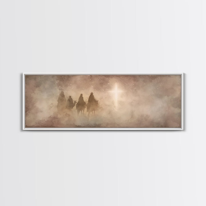 Star-Lit Journey, Framed Canvas Print, Christian Art Canvas, Christmas Wall Art, Christian Christmas Art, Panoramic Print, Christian Decora
