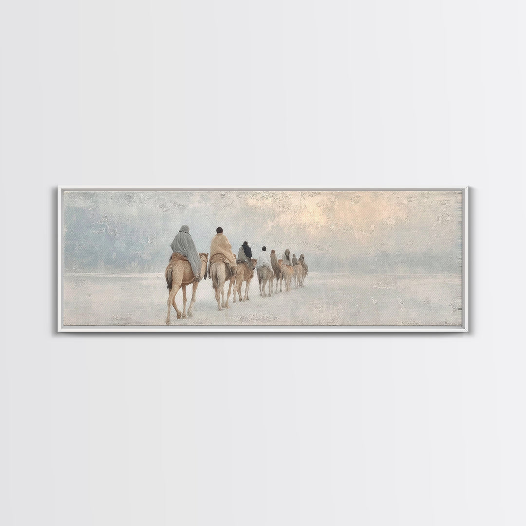 Pilgrims in Light | Framed Canvas Print | Christian Art Canvas | Christmas Art Work | Christian Christmas Art | Panoramic Print | Christian