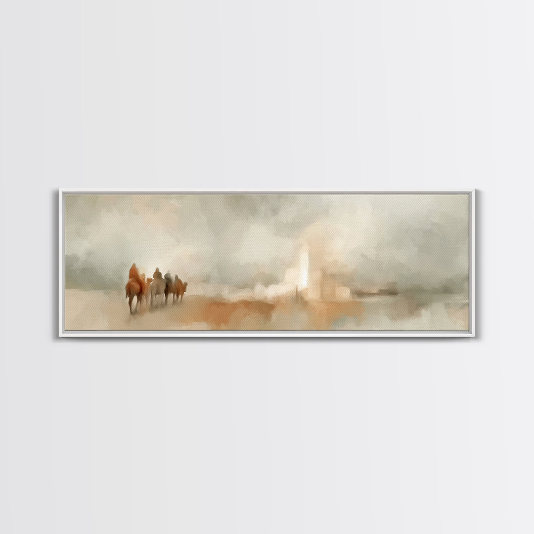 Holy Path Wanderers, Framed Canvas Print, Christian Christmas Art, Christian Art Canvas, Christmas Wall Art, Panoramic Painting, Christian