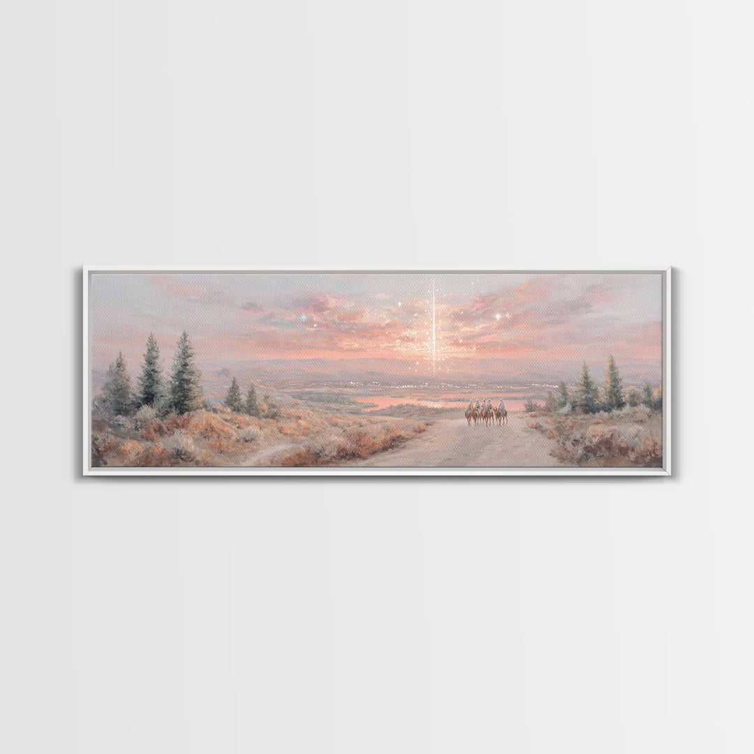 Star Over Mountains | Framed Canvas Print | Christmas Wall Art | Christian Art | Christian Art Canvas | Panoramic Painting | Christian Gift