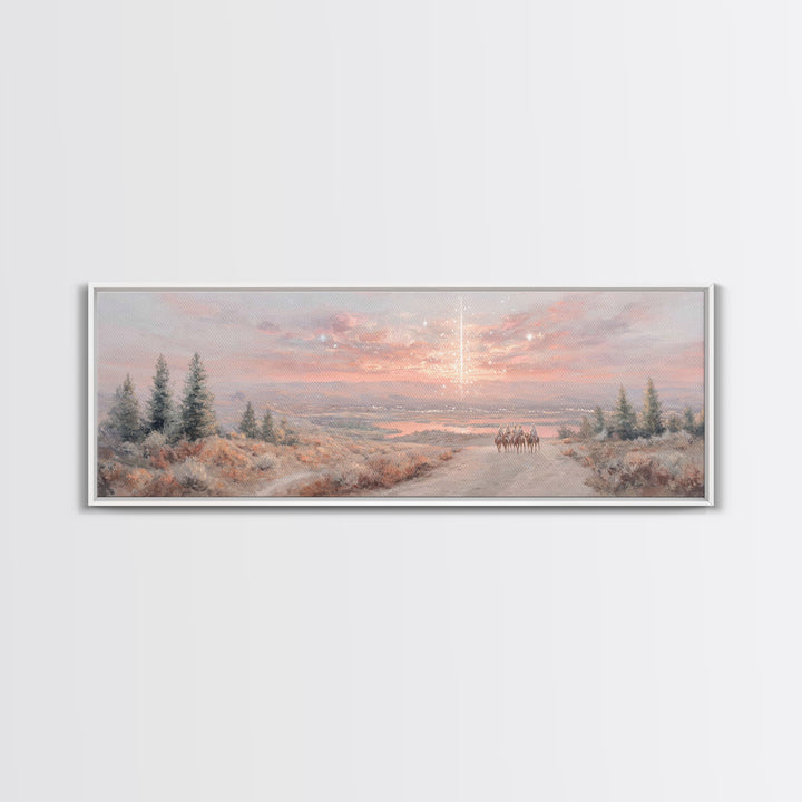 Star Over Mountains | Framed Canvas Print | Christmas Wall Art | Christian Art | Christian Art Canvas | Panoramic Painting | Christian Gift