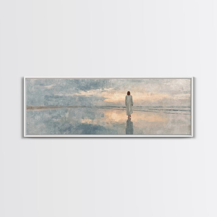 Heavenly Shore Path, Framed Canvas Print, Christian Wall Art, Jesus Painting, Panoramic Art, Christian Art Canvas, Christmas Art