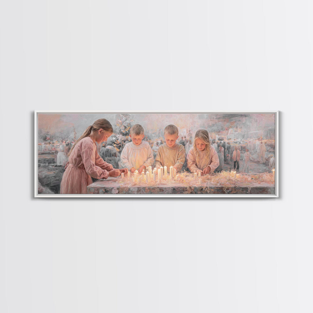 Candlelight Blessings – Framed Canvas Print – Christian Wall Art – Christian Art Canvas – Christmas Art – Panoramic Painting – Christian Ch