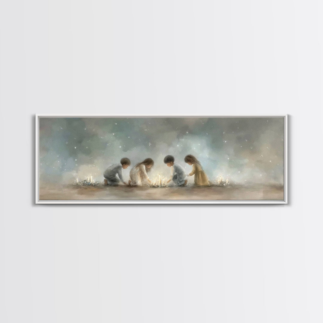 Children Of Wonder, Framed Canvas Print, Christmas Art, Christian Wall Art, Panoramic Print, Christian Art Canvas, Christian Christmas Art