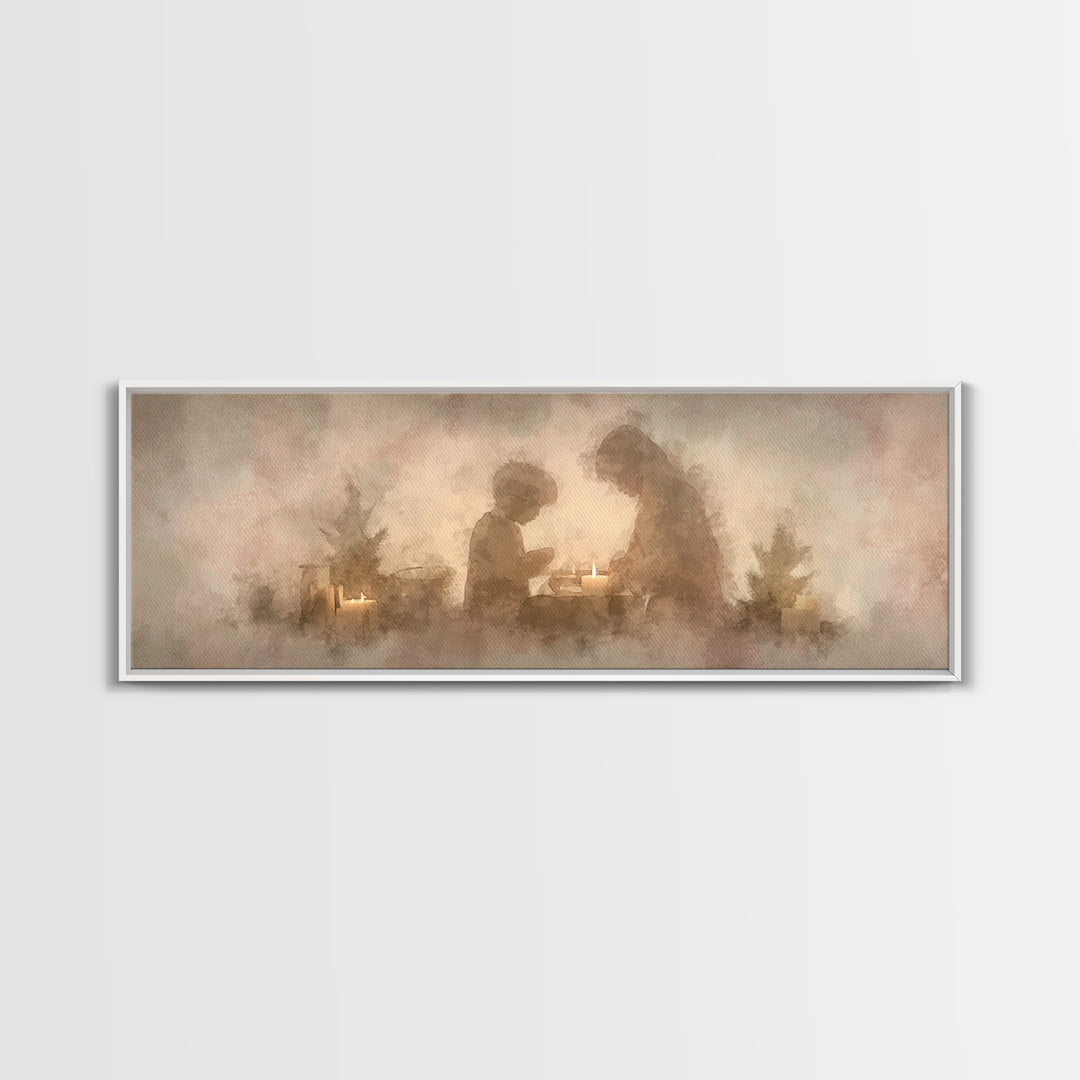 Warm Advent Glow – Framed Canvas Print – Christmas Wall Art – Christian Art Painting – Panoramic Wall Art – Christian Decorations – Christm