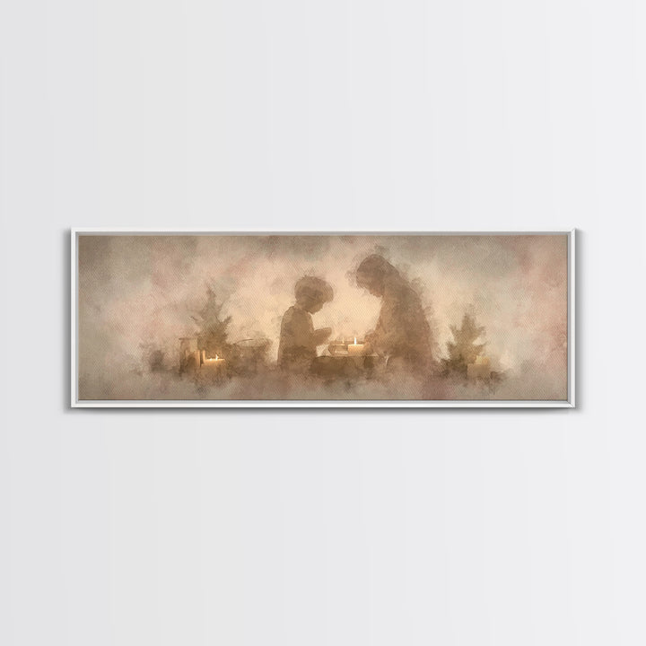 Warm Advent Glow – Framed Canvas Print – Christmas Wall Art – Christian Art Painting – Panoramic Wall Art – Christian Decorations – Christm